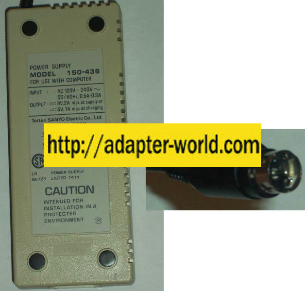 TOTTORI SANYO 150-436 AC ADAPTER 9V 6VDC 2A 1A POWER SUPPLY